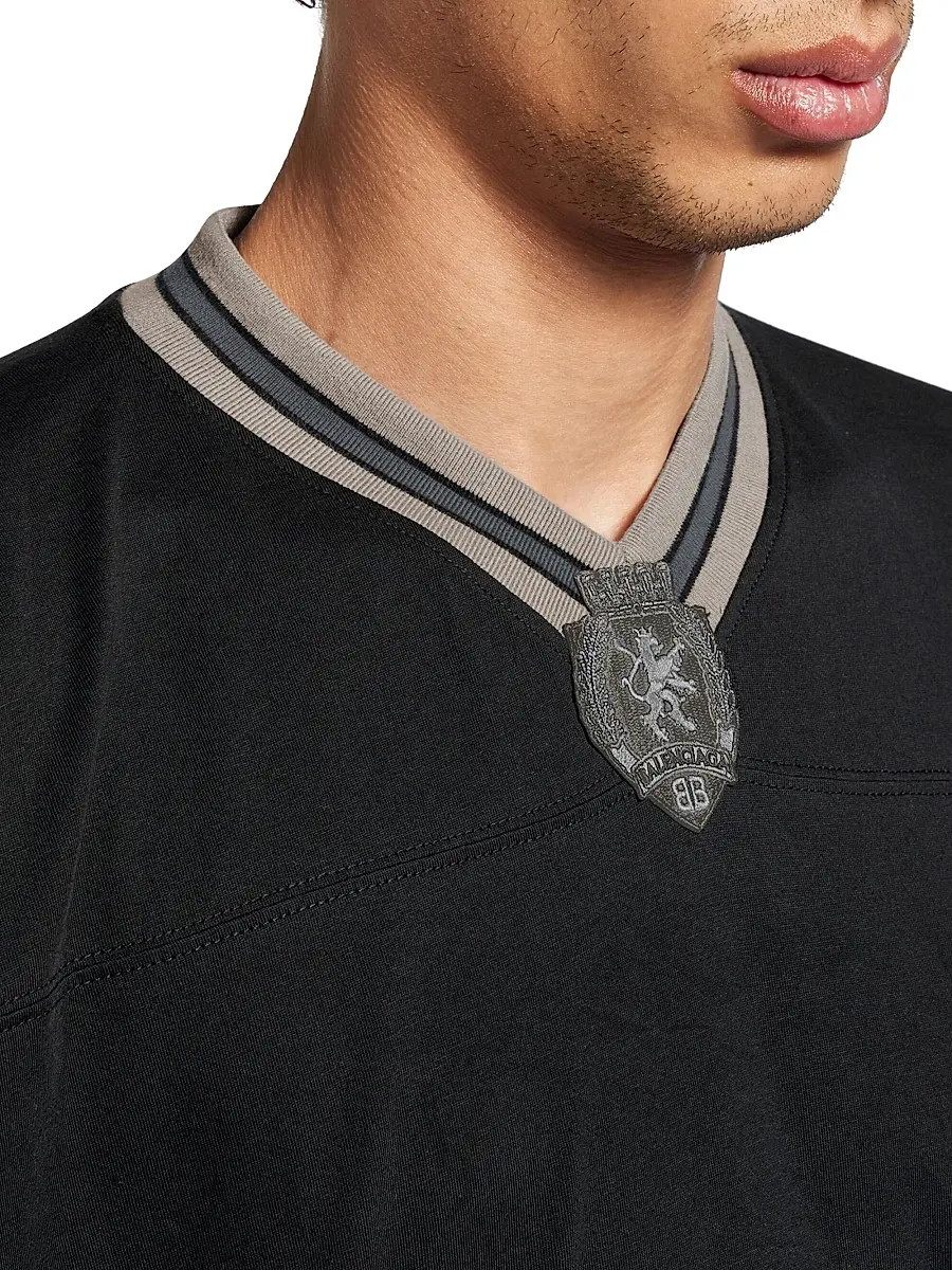 Balenciaga Men's 3B Football V-Neck Oversized T-Shirt | Thumbnail 7 Balenciaga Men's 3B Football V-Neck Oversized T-Shirt | Thumbnail 7