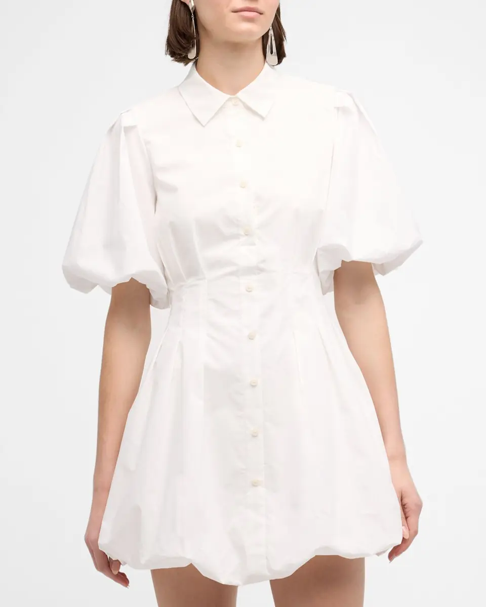 Simkhai Cleo Polin Balloon-Sleeve Pleated Mini Dress | Thumbnail 3