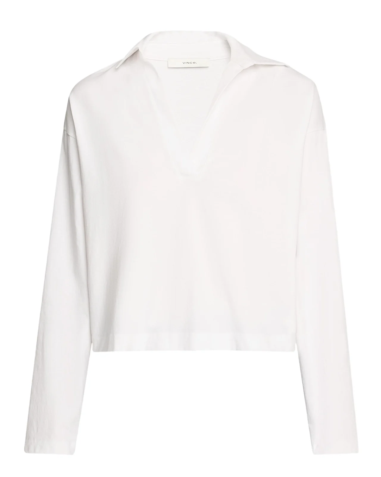 Vince Easy Cotton Long-Sleeve Pullover Polo Top
