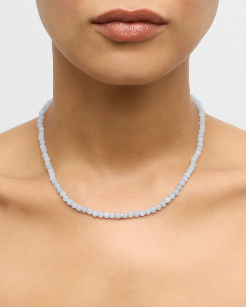 Sydney Evan 14K Diamond Bezel Rondelle Choker with Aquamarine Beads | Thumbnail 2 Sydney Evan 14K Diamond Bezel Rondelle Choker with Aquamarine Beads | Thumbnail 2