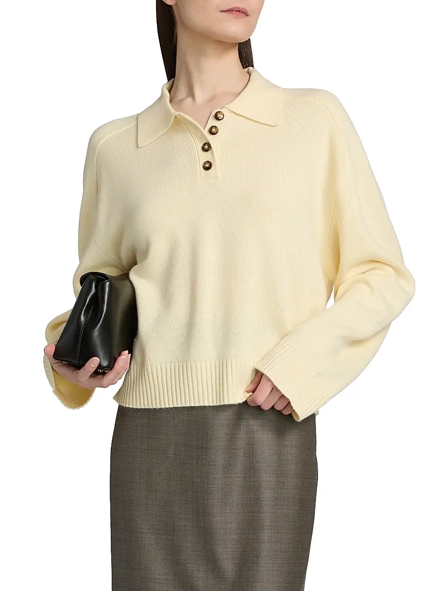 Loulou de Saison Women's Homere Collared Boxy Sweater - Butter | Thumbnail 3 Loulou de Saison Women's Homere Collared Boxy Sweater - Butter | Thumbnail 3