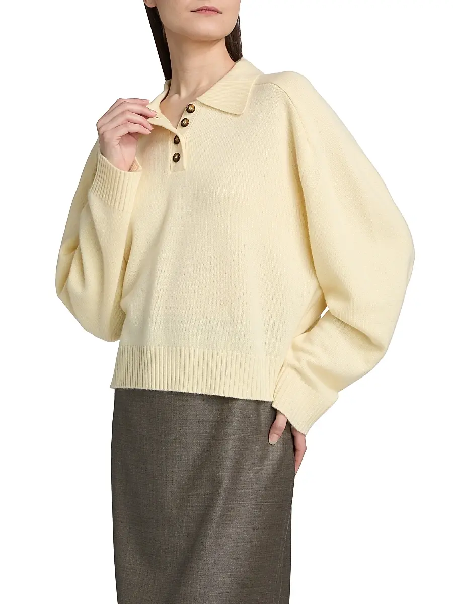 Loulou de Saison Women's Homere Collared Boxy Sweater - Butter | Thumbnail 4 Loulou de Saison Women's Homere Collared Boxy Sweater - Butter | Thumbnail 4