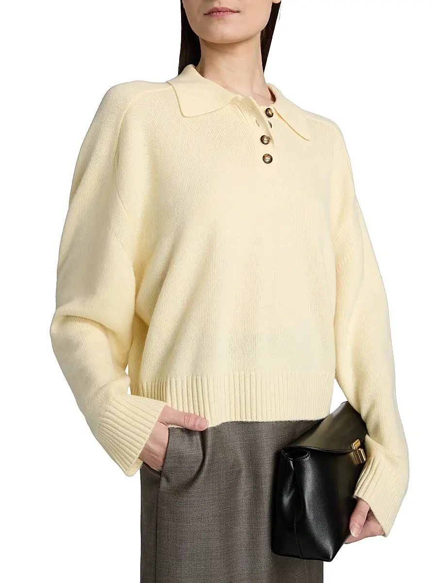 Loulou de Saison Women's Homere Collared Boxy Sweater - Butter | Thumbnail 6 Loulou de Saison Women's Homere Collared Boxy Sweater - Butter | Thumbnail 6