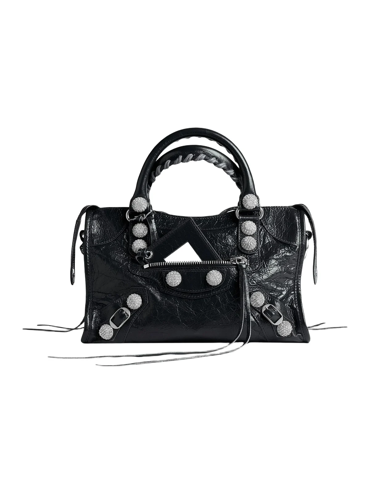 Balenciaga Women's Le City Small Giant Studs Top Handle Bag with Rhinestones - Black