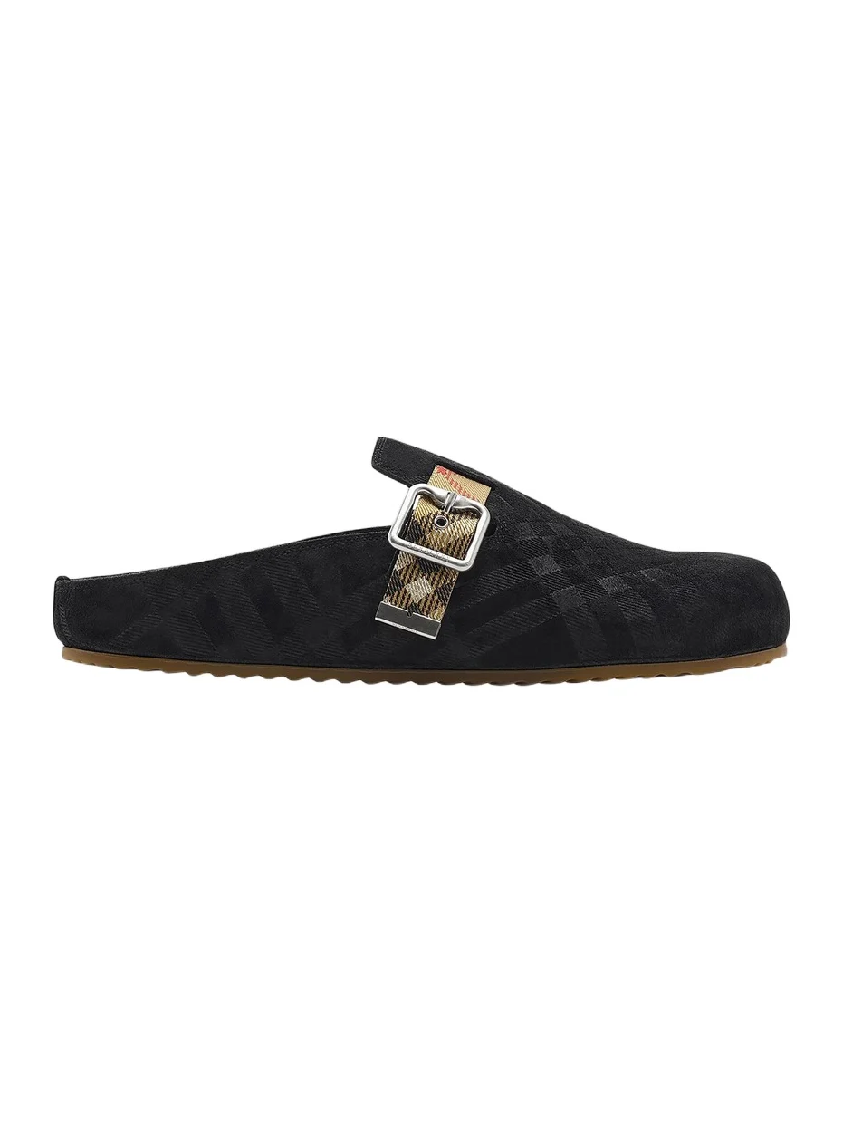 Burberry Men's Urchin Check-Trimmed Suede Clogs