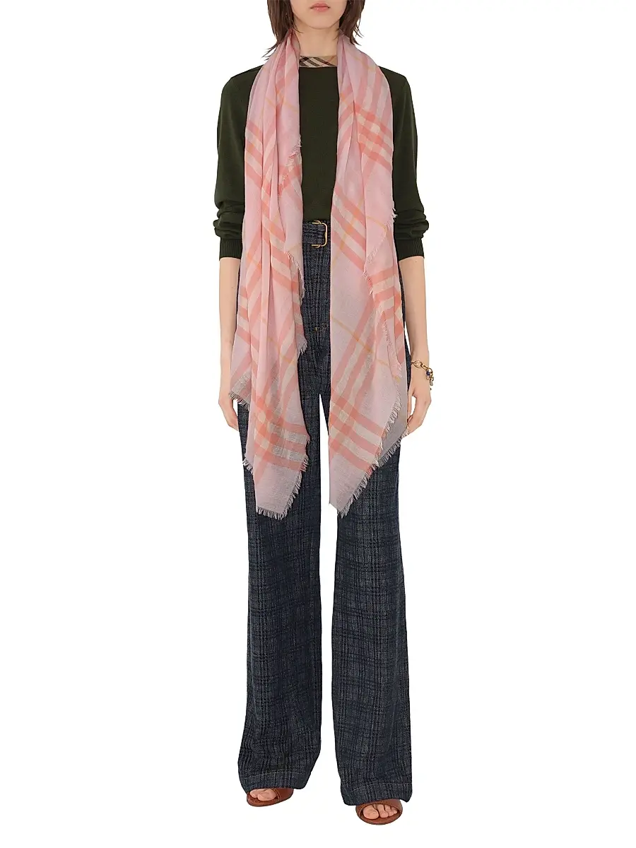 Burberry Women's Check Wool Scarf - Sugar | Image 1 Burberry Women's Check Wool Scarf - Sugar | Image 1