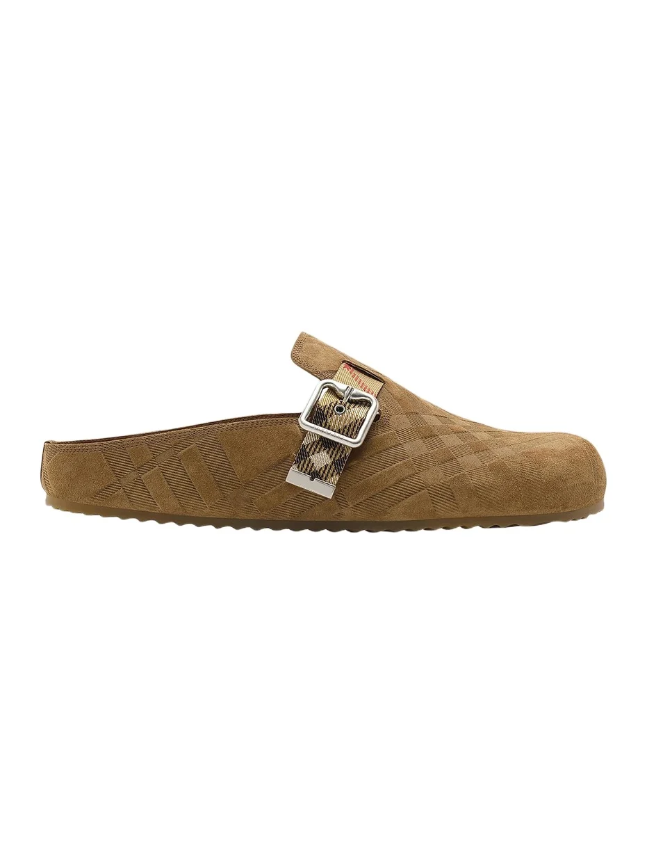 Burberry Men's Urchin Check-Trimmed Suede Clogs