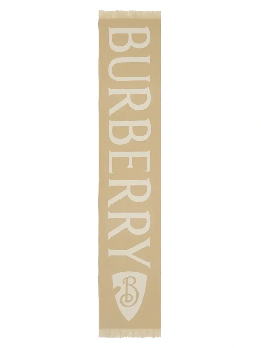Burberry Men's Logo Wool Scarf - Sand | Thumbnail 3 Burberry Men's Logo Wool Scarf - Sand | Thumbnail 3