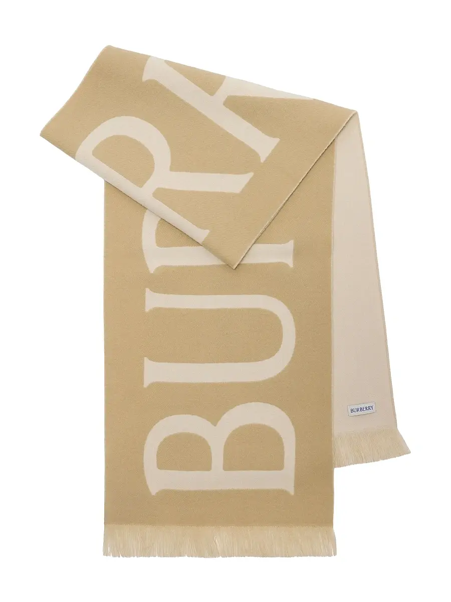 Burberry Men's Logo Wool Scarf - Sand | Image 1 Burberry Men's Logo Wool Scarf - Sand | Image 1