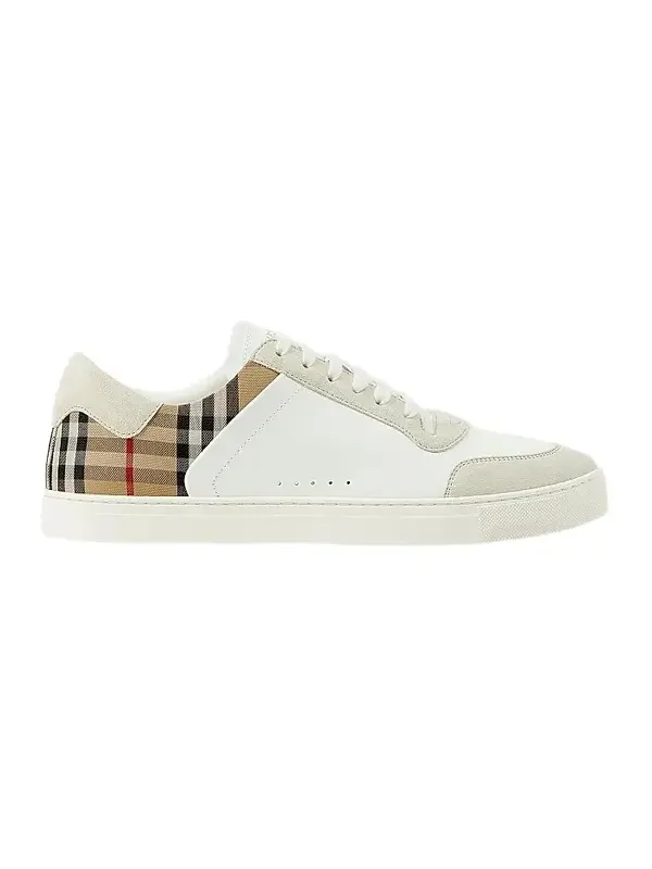 Burberry Men's Stevie Check Leather & Canvas Sneakers - White Check