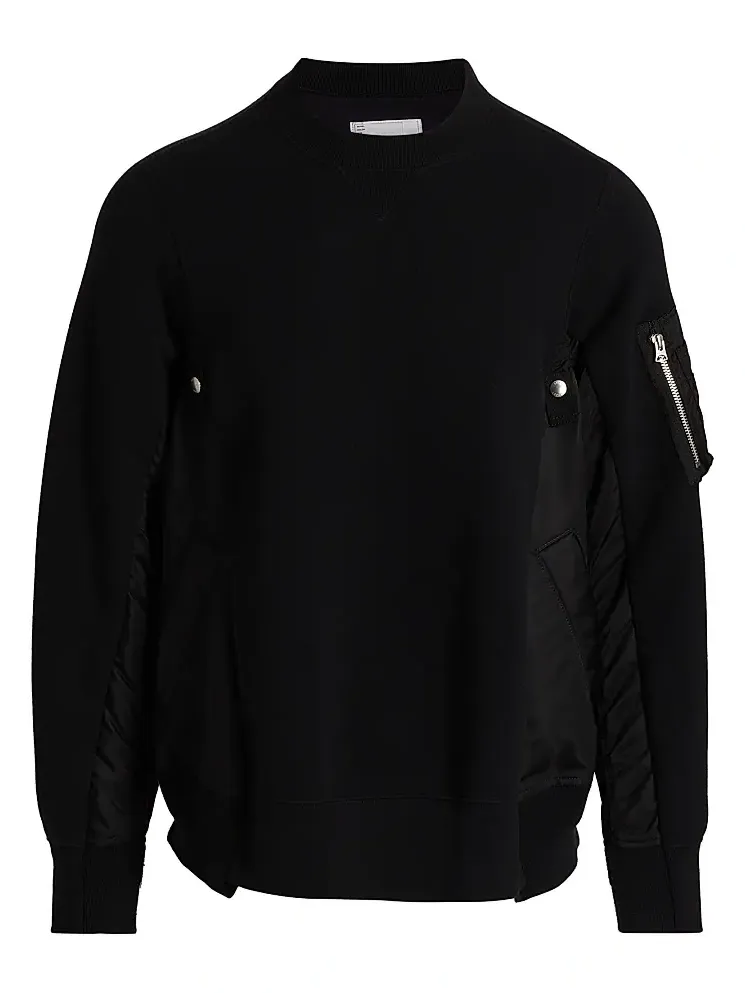 Sacai Men's Sponge Sweat Mixed-Media Twill Sweater