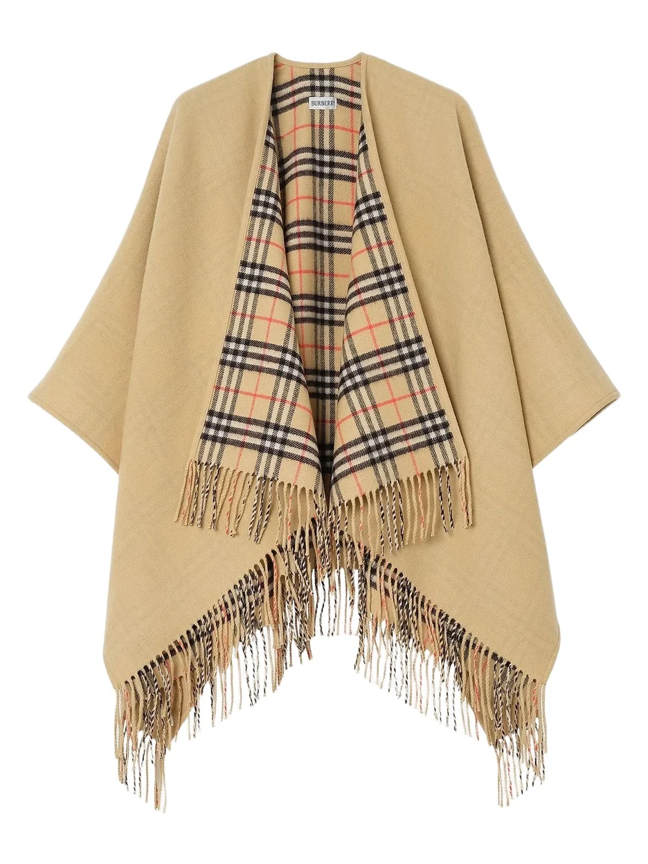 Burberry Women's Check Wool Fringe Cape