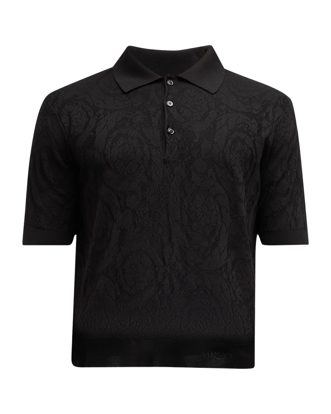 Men's Tonal Barocco Knit Polo Shirt Men's Tonal Barocco Knit Polo Shirt