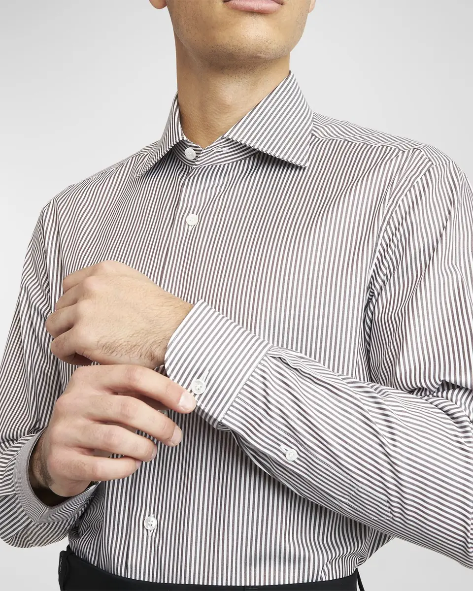 Brioni Men's Cotton Bengal Stripe Dress Shirt | Thumbnail 5 Brioni Men's Cotton Bengal Stripe Dress Shirt | Thumbnail 5