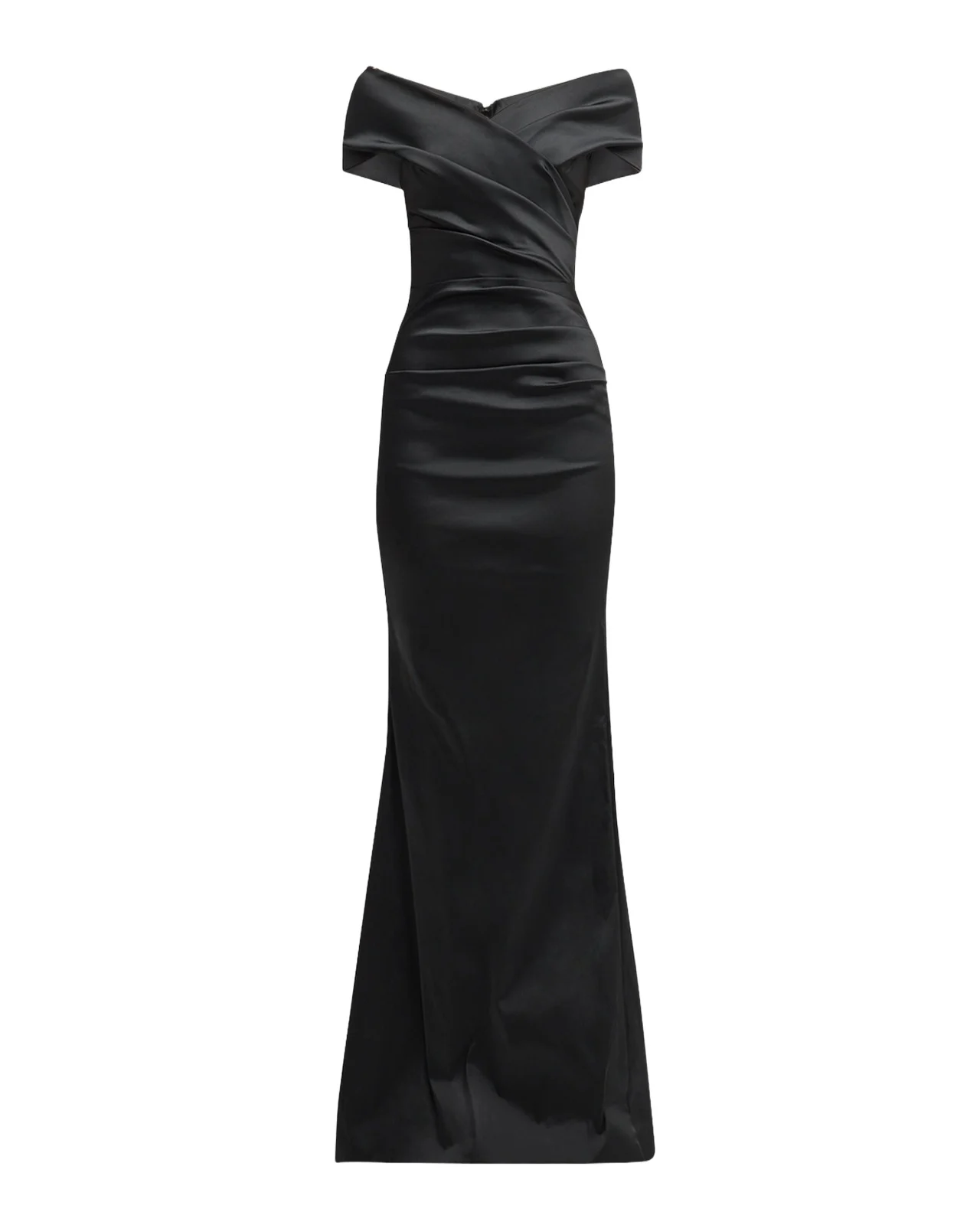 Pleated Off-Shoulder Satin Column Gown Pleated Off-Shoulder Satin Column Gown