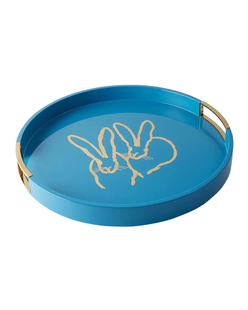 Hunt Slonem Bunny Drinks Lacquer Tray With Brass Handles