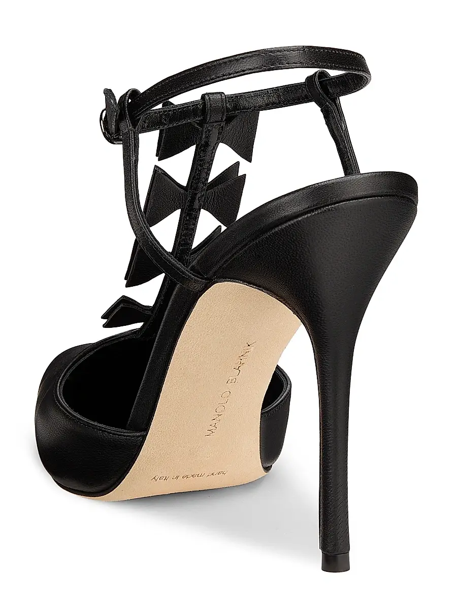 Manolo Blahnik Women's Maurata 105MM Bow-Detailed Leather T-Strap Pumps | Thumbnail 3 Manolo Blahnik Women's Maurata 105MM Bow-Detailed Leather T-Strap Pumps | Thumbnail 3