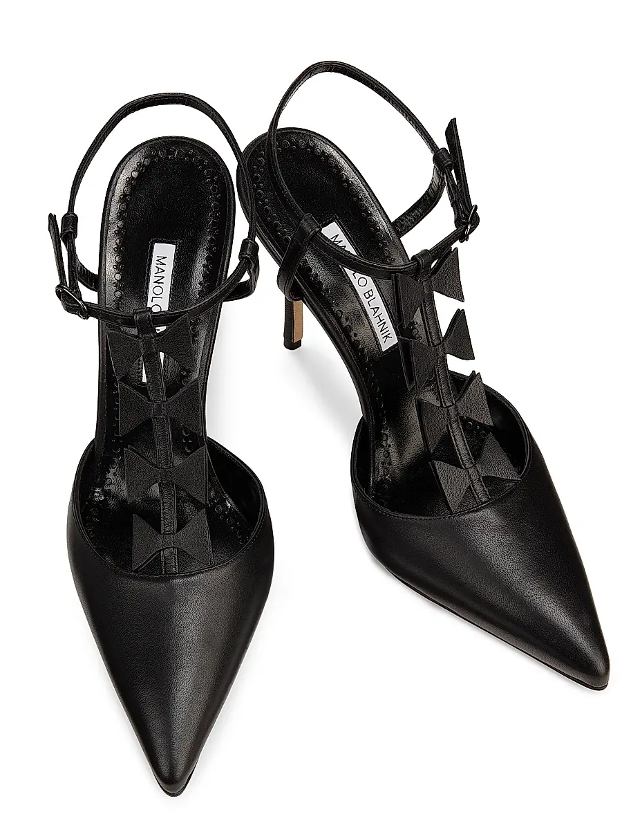 Manolo Blahnik Women's Maurata 105MM Bow-Detailed Leather T-Strap Pumps | Thumbnail 4 Manolo Blahnik Women's Maurata 105MM Bow-Detailed Leather T-Strap Pumps | Thumbnail 4