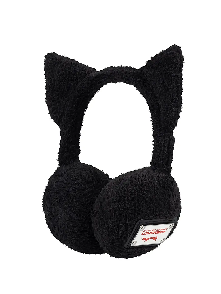 Charles Jeffrey Loverboy Men's Logo Faux-Fur Earmuffs - Black | Image 1 Charles Jeffrey Loverboy Men's Logo Faux-Fur Earmuffs - Black | Image 1