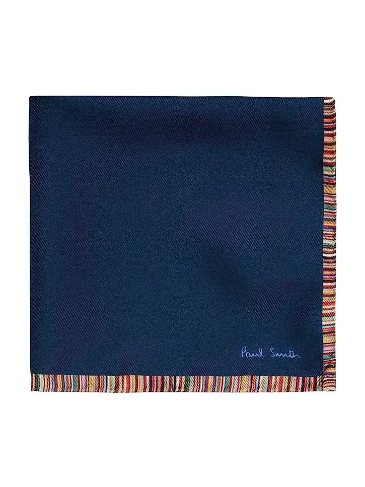 Paul Smith Men's Signature Stripe-Trim Silk Pocket Square