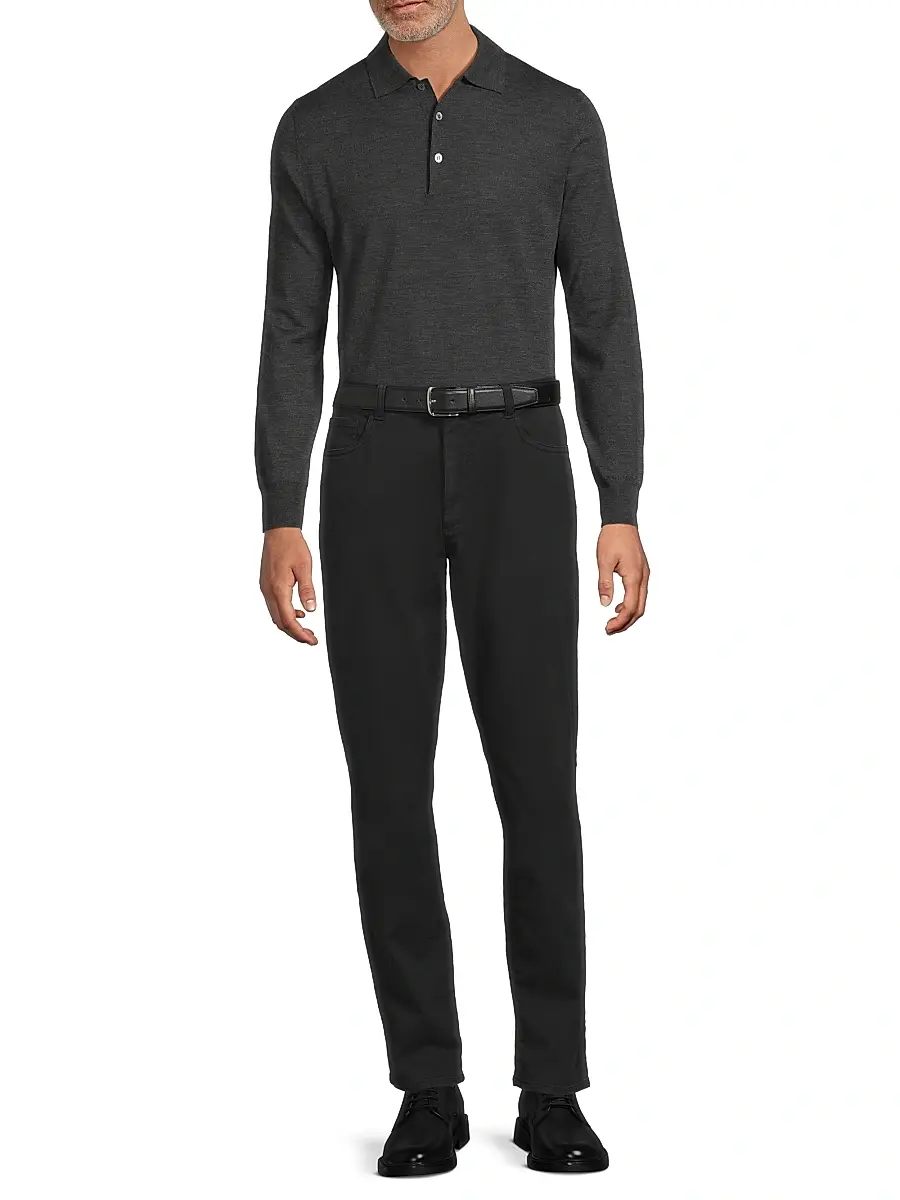 Canali Men's Heathered Merino Wool Modern-Fit Polo Shirt | Thumbnail 2 Canali Men's Heathered Merino Wool Modern-Fit Polo Shirt | Thumbnail 2
