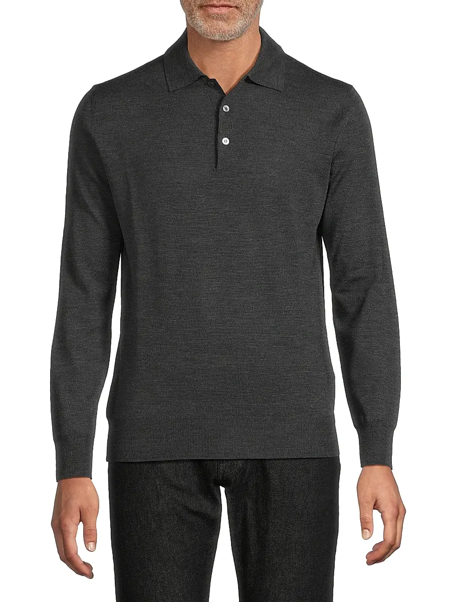 Canali Men's Heathered Merino Wool Modern-Fit Polo Shirt | Thumbnail 3 Canali Men's Heathered Merino Wool Modern-Fit Polo Shirt | Thumbnail 3