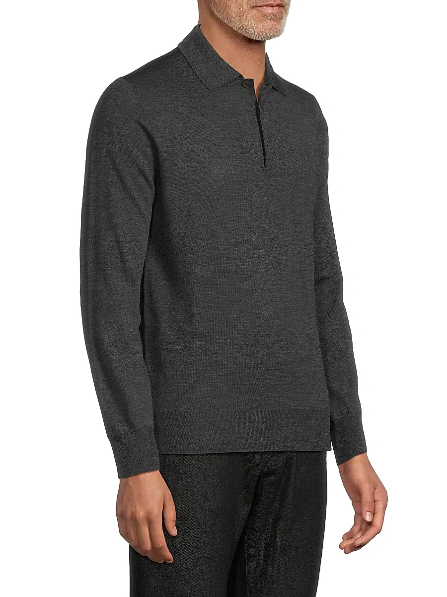 Canali Men's Heathered Merino Wool Modern-Fit Polo Shirt | Thumbnail 4 Canali Men's Heathered Merino Wool Modern-Fit Polo Shirt | Thumbnail 4