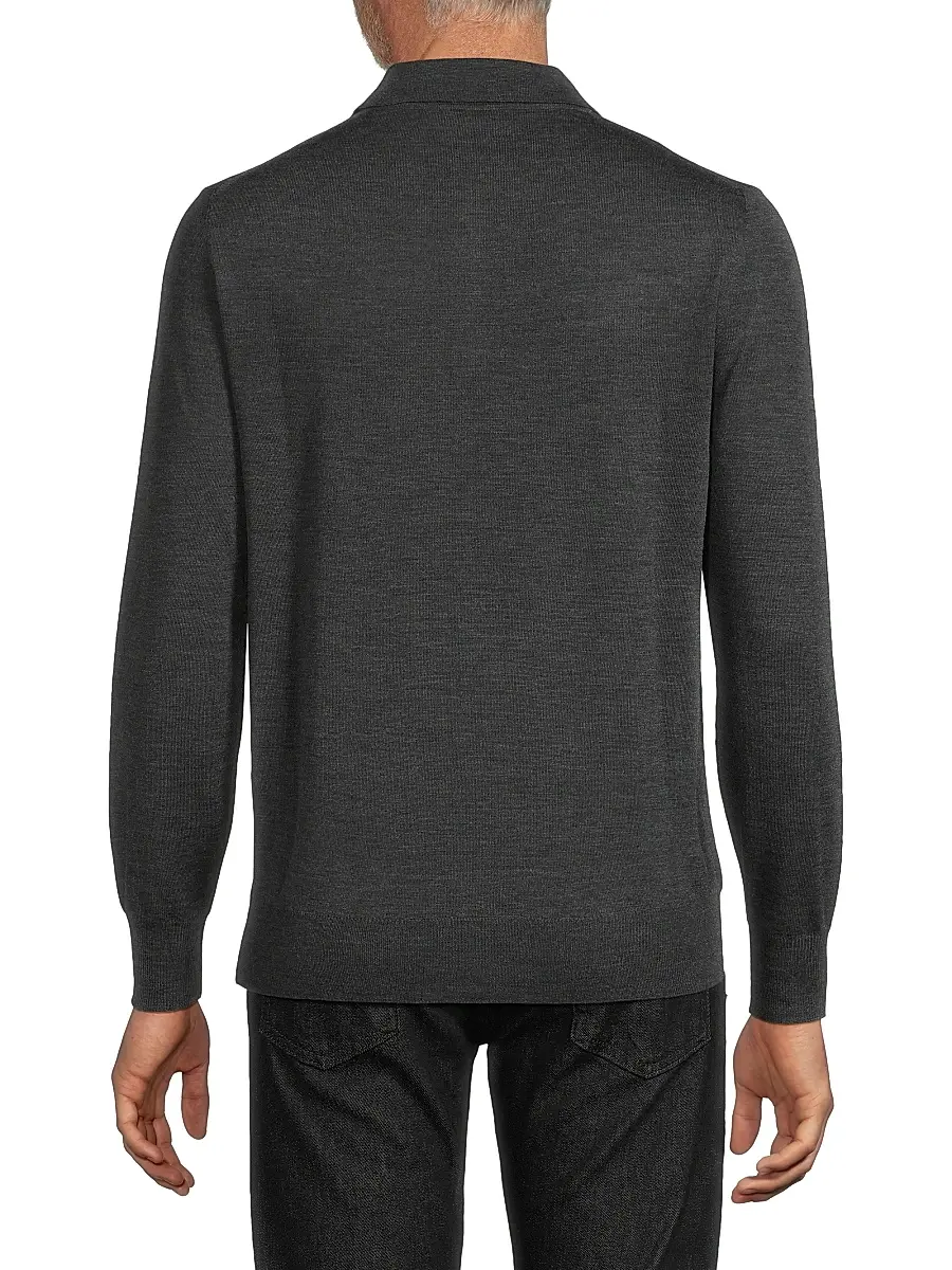 Canali Men's Heathered Merino Wool Modern-Fit Polo Shirt | Thumbnail 5 Canali Men's Heathered Merino Wool Modern-Fit Polo Shirt | Thumbnail 5