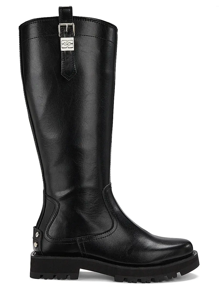 Ganni Women's Studs Crinkle Faux-Leather High Boots