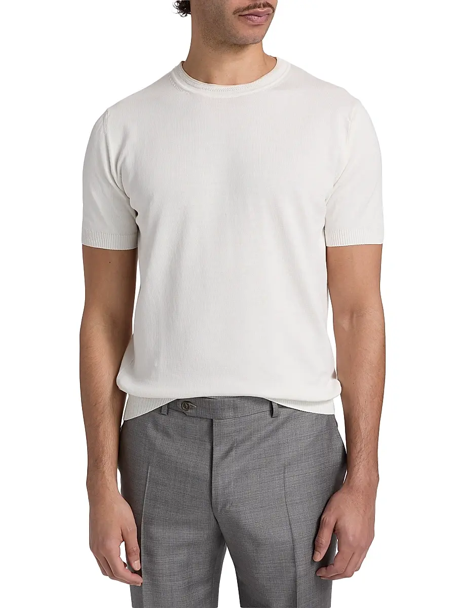 Canali Men's Contrast Tipped Knit Crewneck T-Shirt | Thumbnail 3