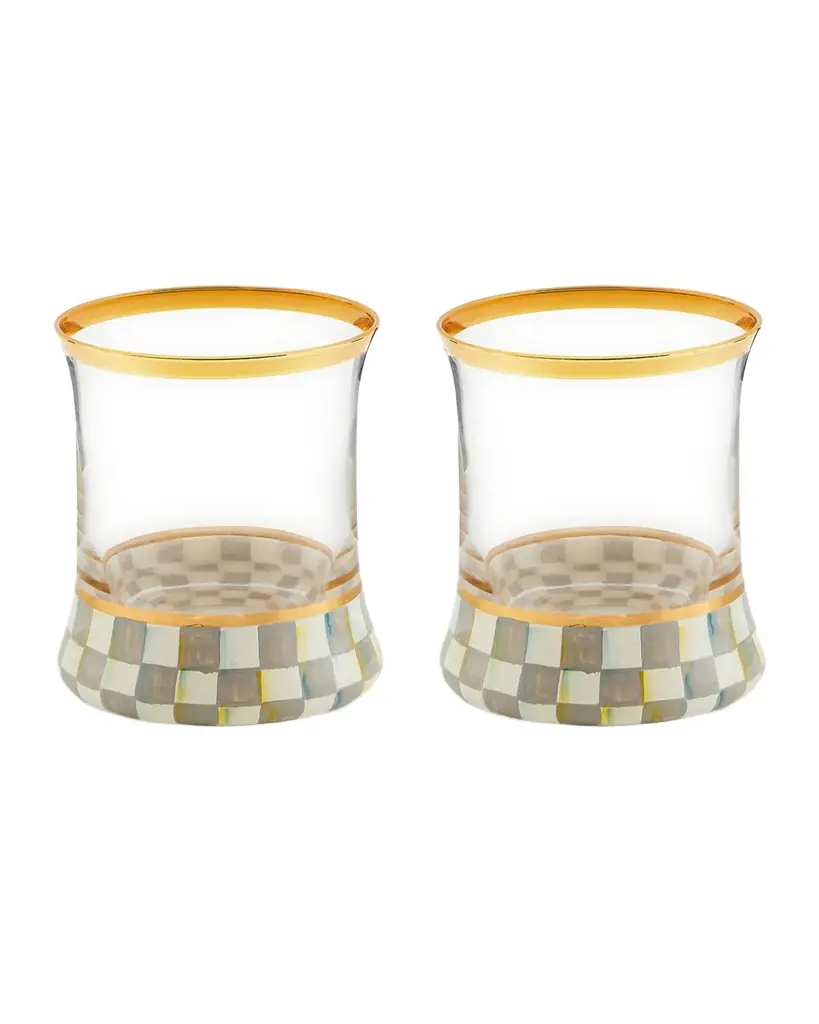 MacKenzie-Childs Sterling Check Tumbler Glass, Set of 2