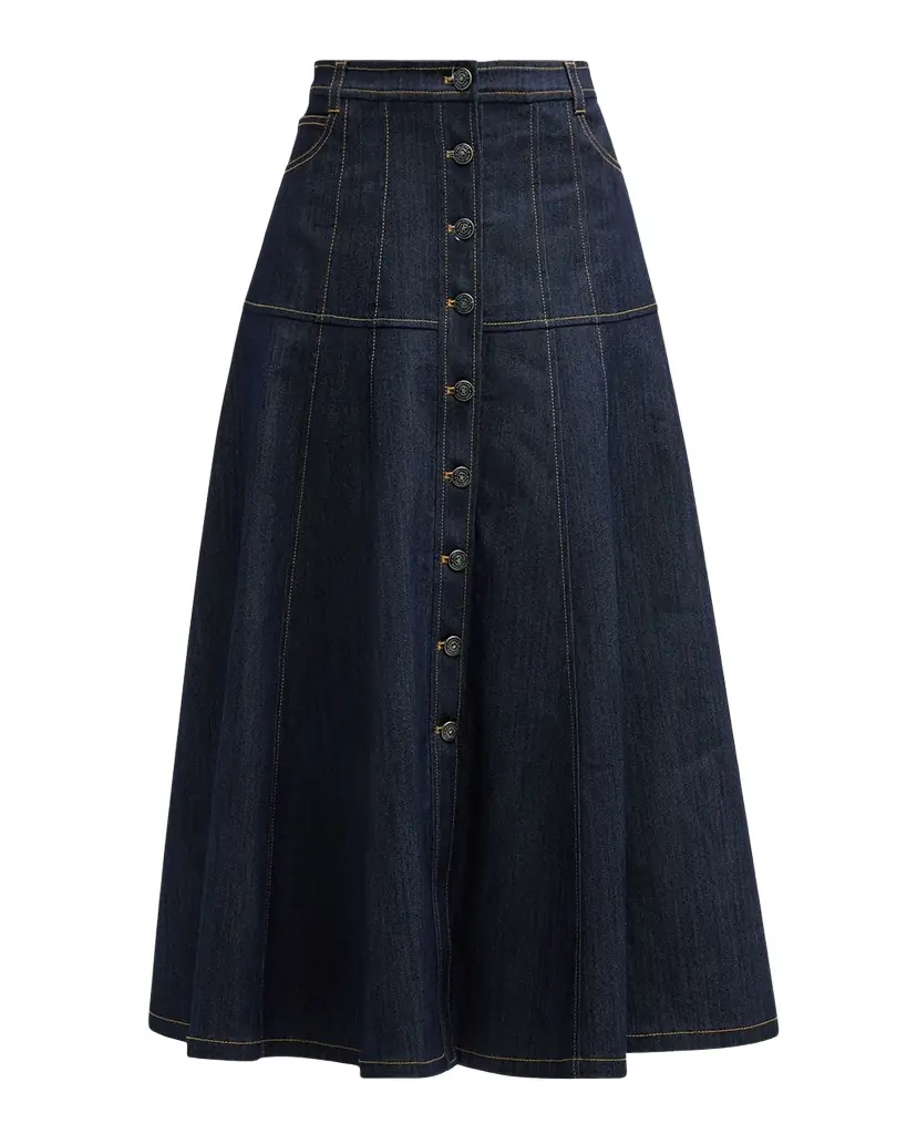 Cinq à Sept Veena Denim Midi Skirt | Image 1 Cinq à Sept Veena Denim Midi Skirt | Image 1