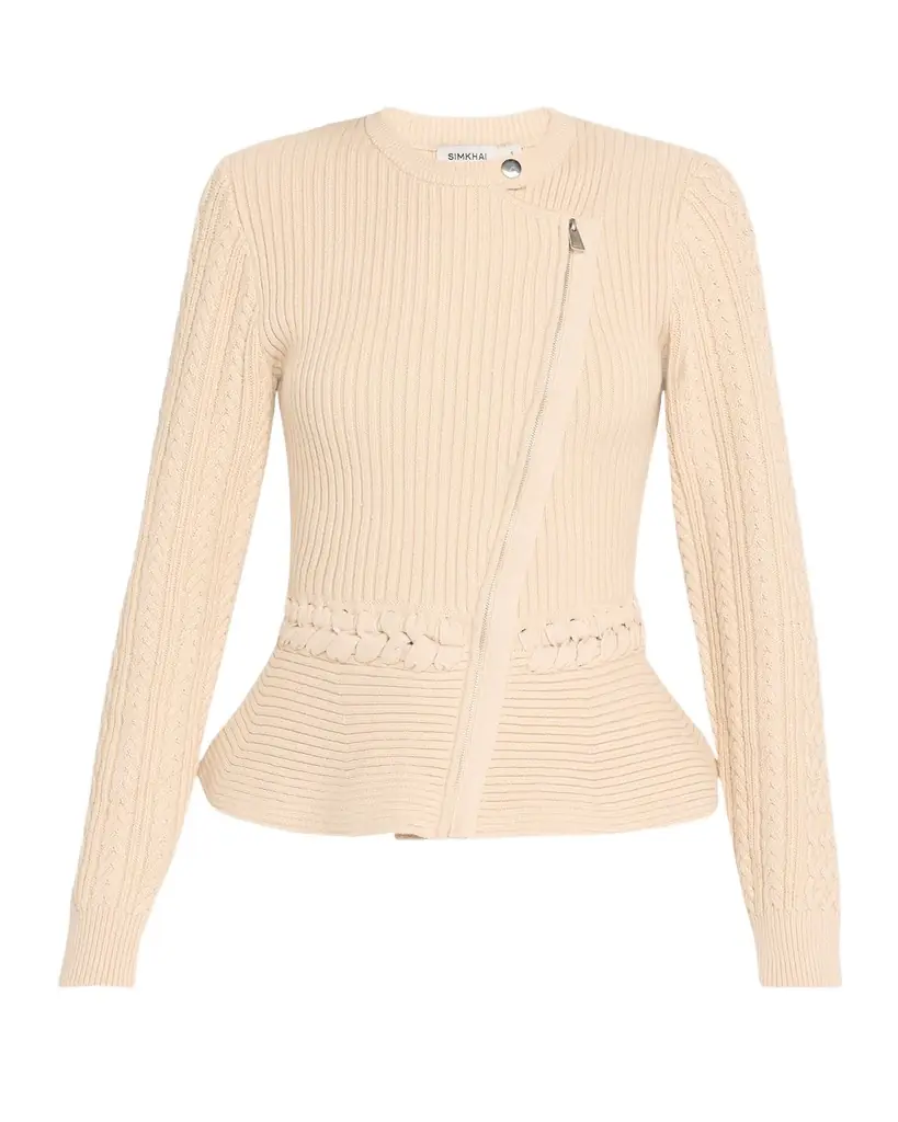 Simkhai Andi Mixed-Knit Cotton Peplum Jacket