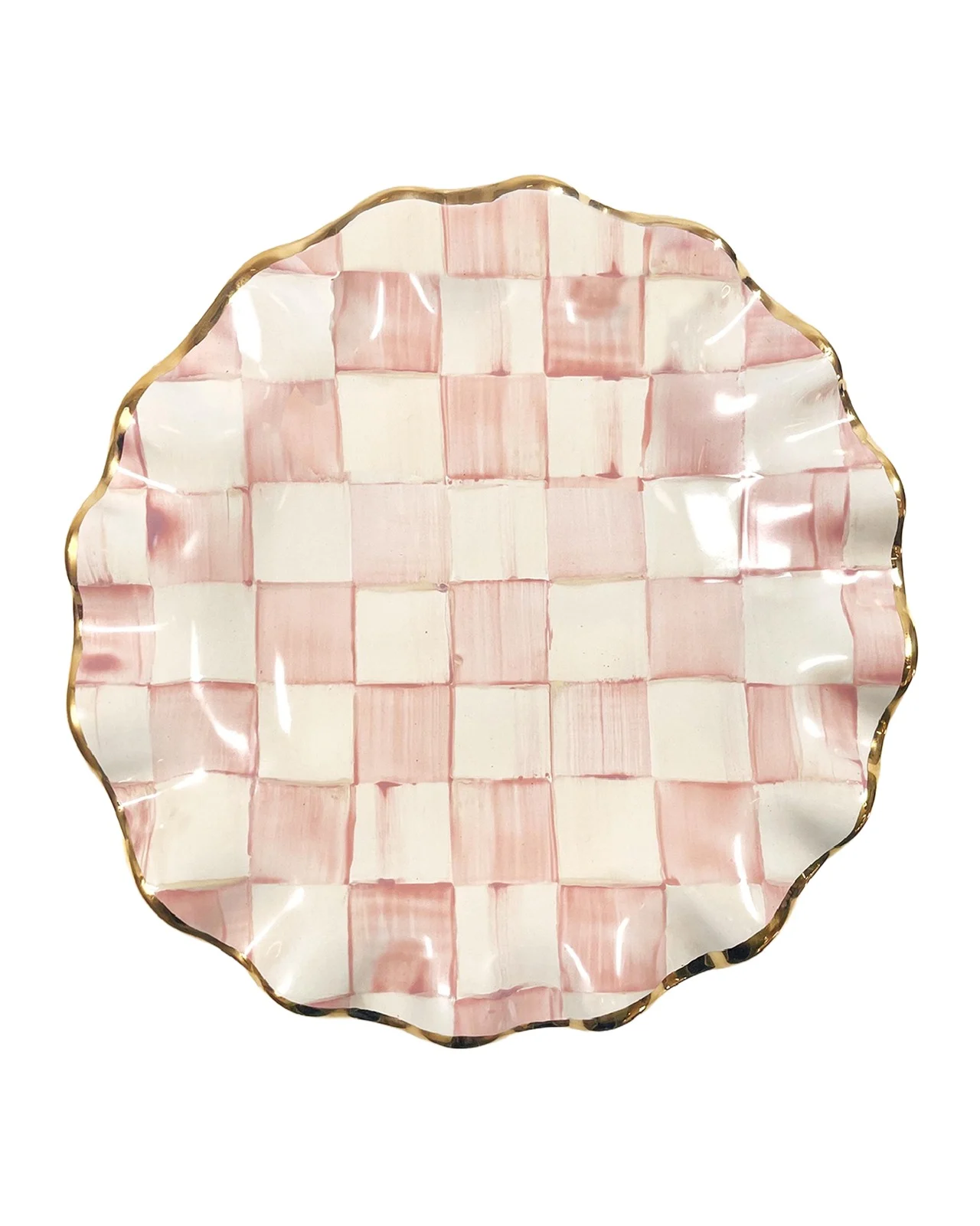 MacKenzie-Childs Rosy Check Ceramic Fluted Dessert Plate