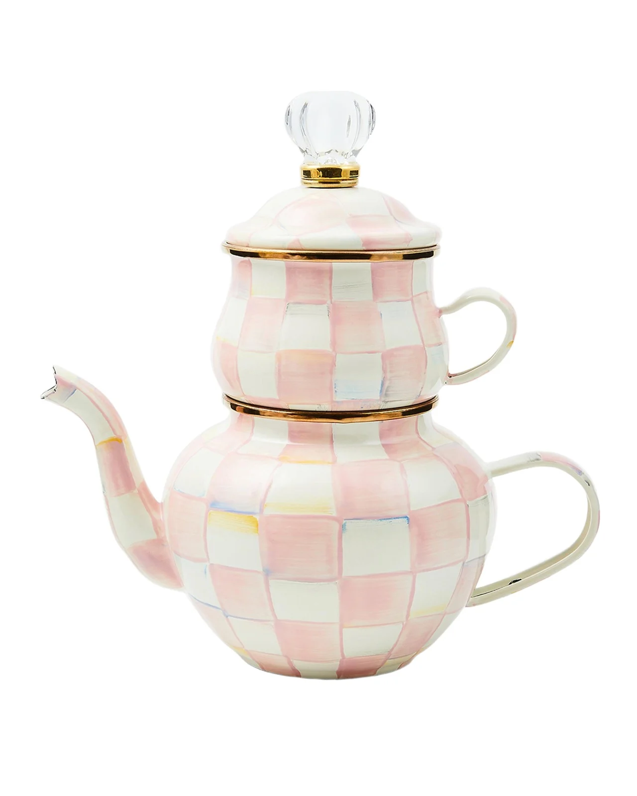 MacKenzie-Childs Rosy Check Enamel High Tea Set