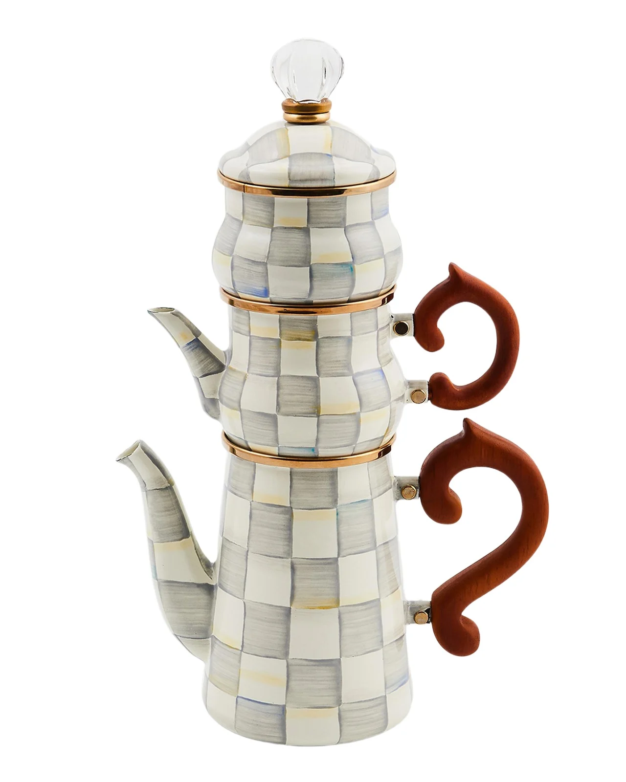 MacKenzie-Childs Sterling Check Stackable Coffee Set