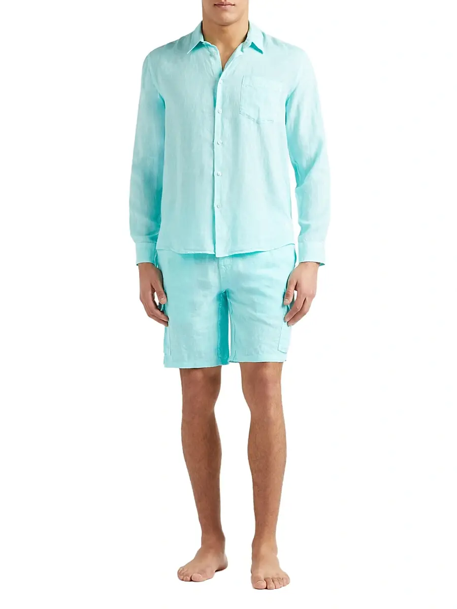 Vilebrequin Men's Caroubis Linen Button-Front Shirt | Thumbnail 2 Vilebrequin Men's Caroubis Linen Button-Front Shirt | Thumbnail 2