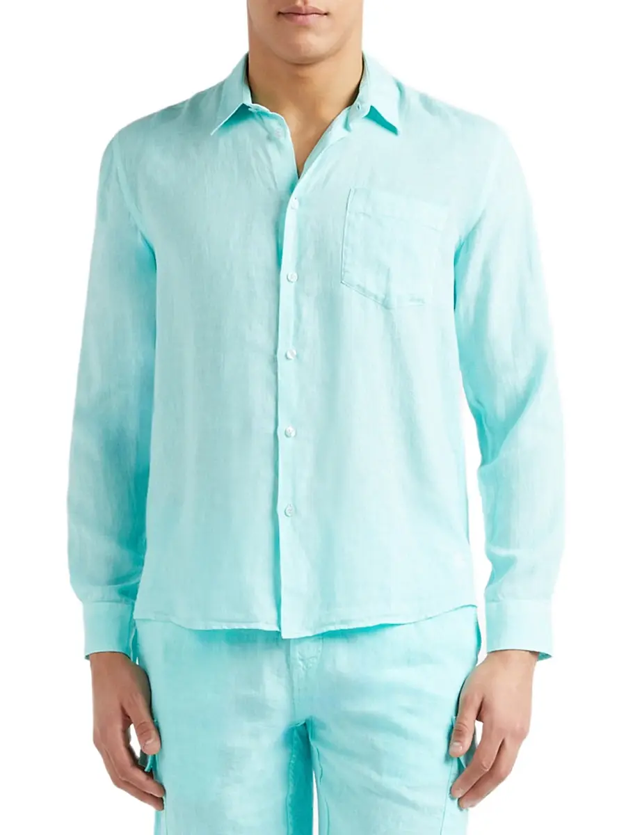 Vilebrequin Men's Caroubis Linen Button-Front Shirt | Thumbnail 3 Vilebrequin Men's Caroubis Linen Button-Front Shirt | Thumbnail 3
