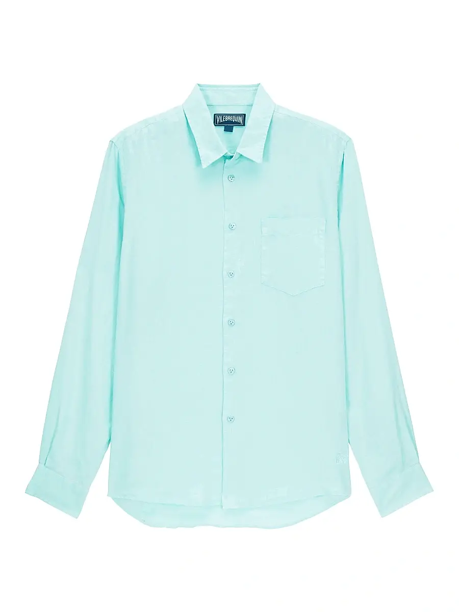 Vilebrequin Men's Caroubis Linen Button-Front Shirt - Lagon | Image 1 Vilebrequin Men's Caroubis Linen Button-Front Shirt - Lagon | Image 1