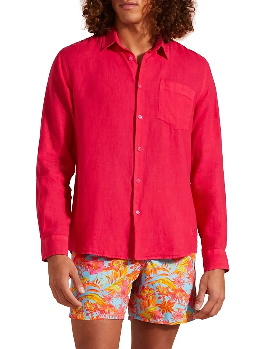 Vilebrequin Men's Long-Sleeve Linen Shirt | Thumbnail 4 Vilebrequin Men's Long-Sleeve Linen Shirt | Thumbnail 4