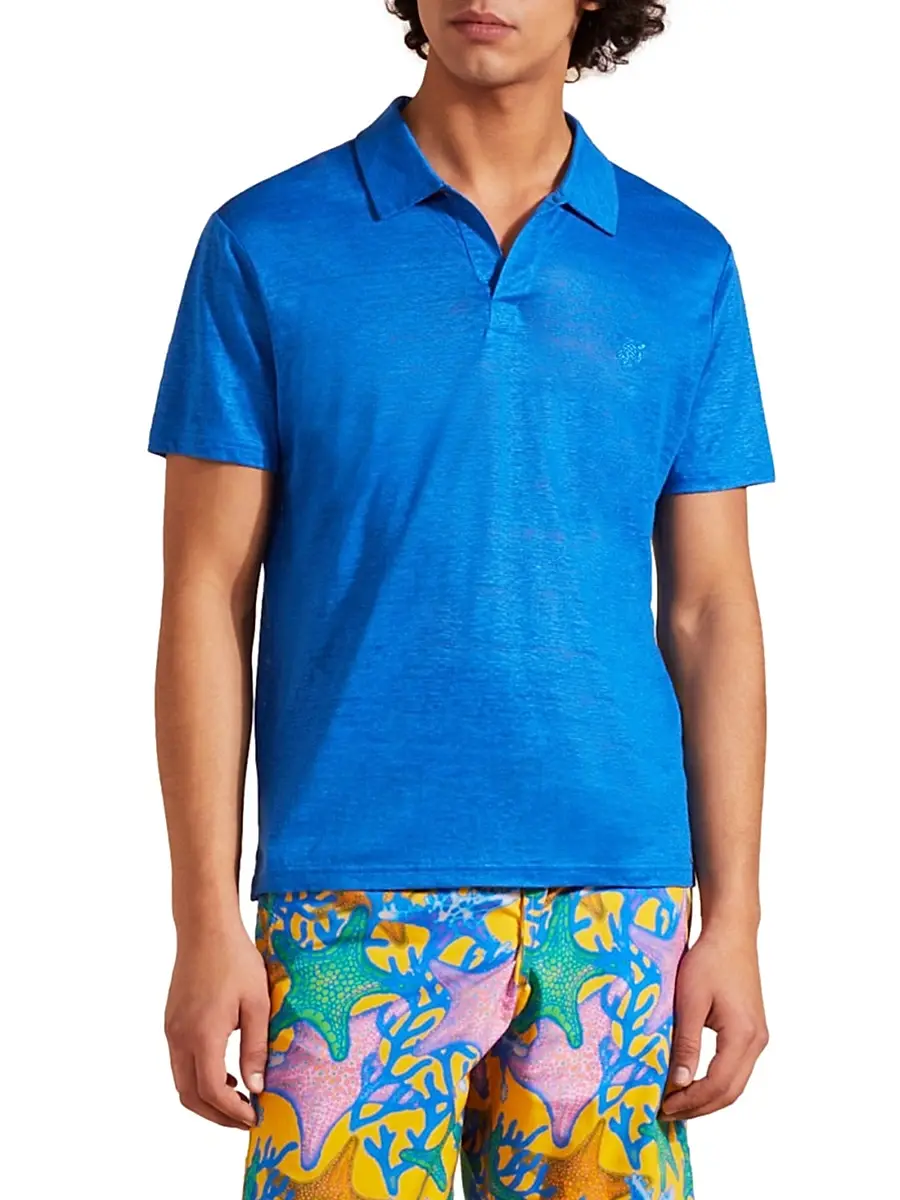 Vilebrequin Men's Pyramid Linen Polo Shirt | Thumbnail 4 Vilebrequin Men's Pyramid Linen Polo Shirt | Thumbnail 4
