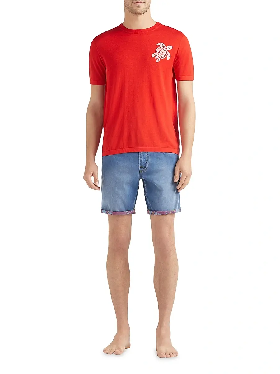 Vilebrequin Men's Big Turtle Silk & Cotton T-Shirt - Coquelicot | Thumbnail 2 Vilebrequin Men's Big Turtle Silk & Cotton T-Shirt - Coquelicot | Thumbnail 2