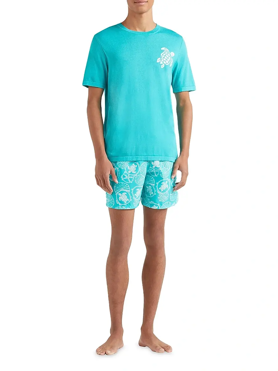 Vilebrequin Men's Big Turtle Silk & Cotton T-Shirt - Vertdisco | Thumbnail 2 Vilebrequin Men's Big Turtle Silk & Cotton T-Shirt - Vertdisco | Thumbnail 2