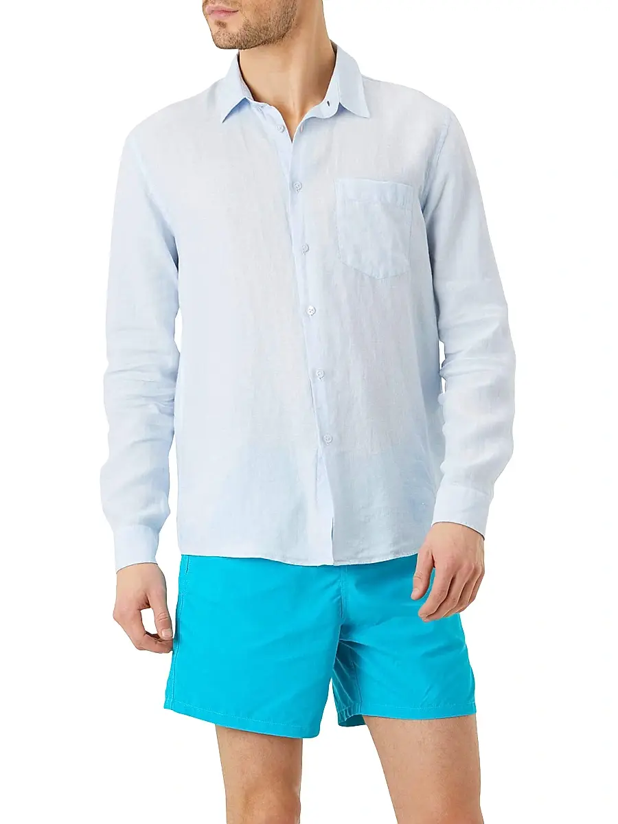 Vilebrequin Men's Long-Sleeve Linen Shirt - Bleu Ciel | Image 1 Vilebrequin Men's Long-Sleeve Linen Shirt - Bleu Ciel | Image 1