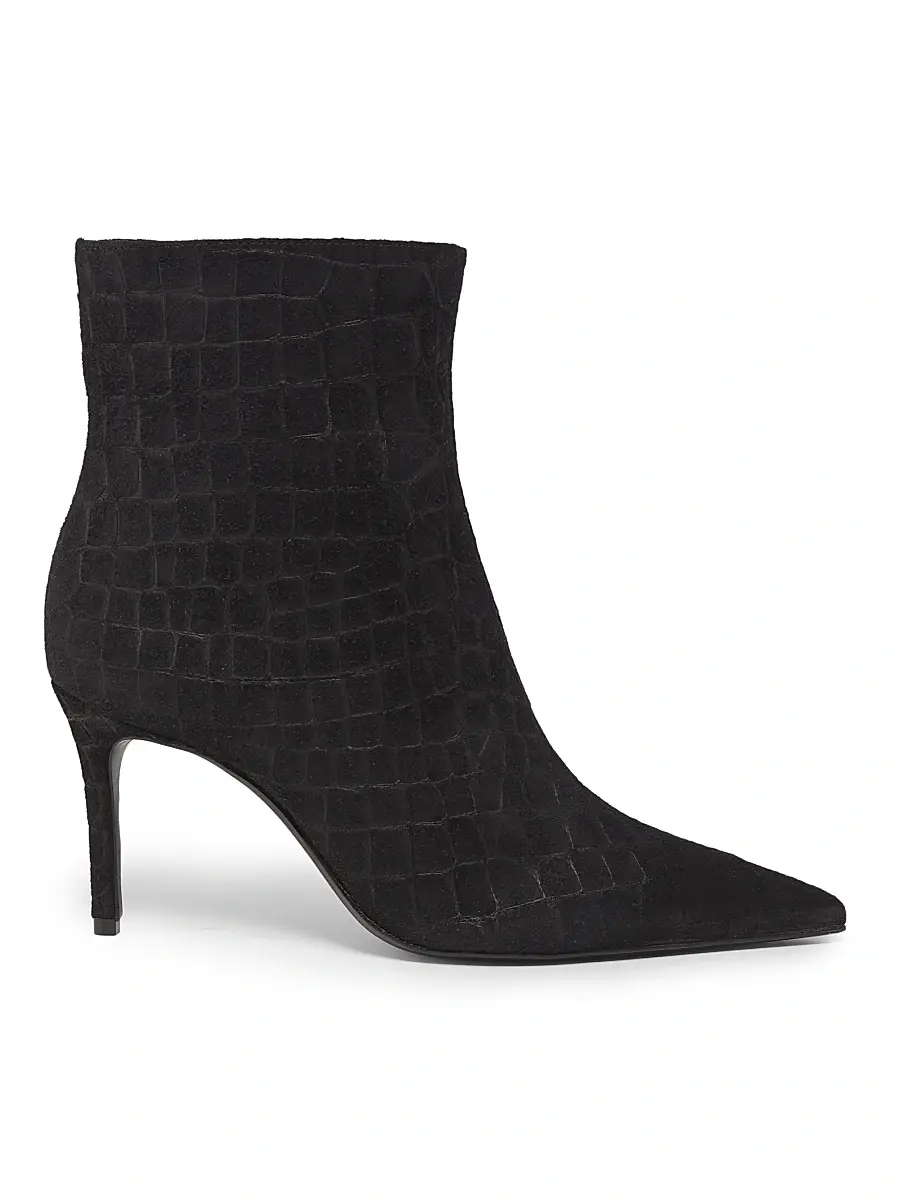 Schutz Women's Mary 8MM Croc-Embossed Suede Ankle Boots - Black | Image 1 Schutz Women's Mary 8MM Croc-Embossed Suede Ankle Boots - Black | Image 1