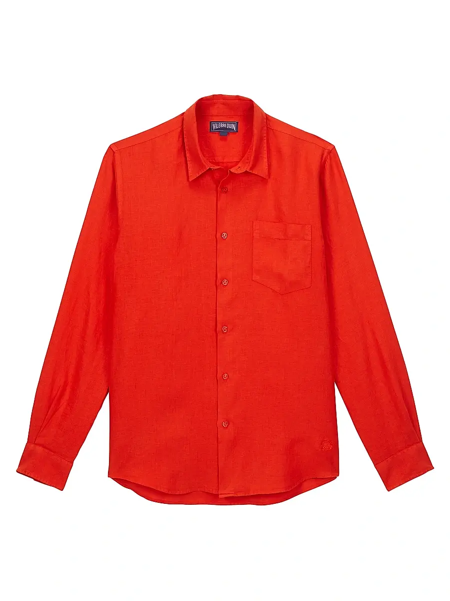 Vilebrequin Men's Long-Sleeve Linen Shirt - Coquelicot | Image 1 Vilebrequin Men's Long-Sleeve Linen Shirt - Coquelicot | Image 1
