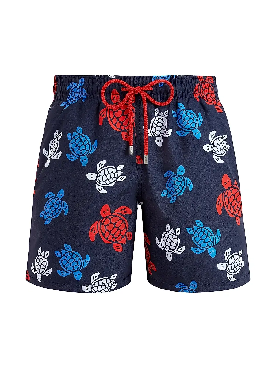 Vilebrequin Men's Multicolor Tortoise Swim Trunks - Navy Blue Marine | Image 1 Vilebrequin Men's Multicolor Tortoise Swim Trunks - Navy Blue Marine | Image 1