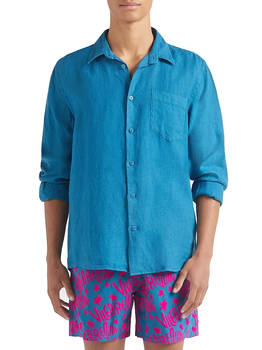 Vilebrequin Men's Long-Sleeve Linen Shirt | Thumbnail 4 Vilebrequin Men's Long-Sleeve Linen Shirt | Thumbnail 4