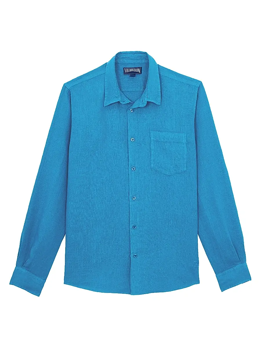 Vilebrequin Men's Long-Sleeve Linen Shirt - Paon | Image 1 Vilebrequin Men's Long-Sleeve Linen Shirt - Paon | Image 1