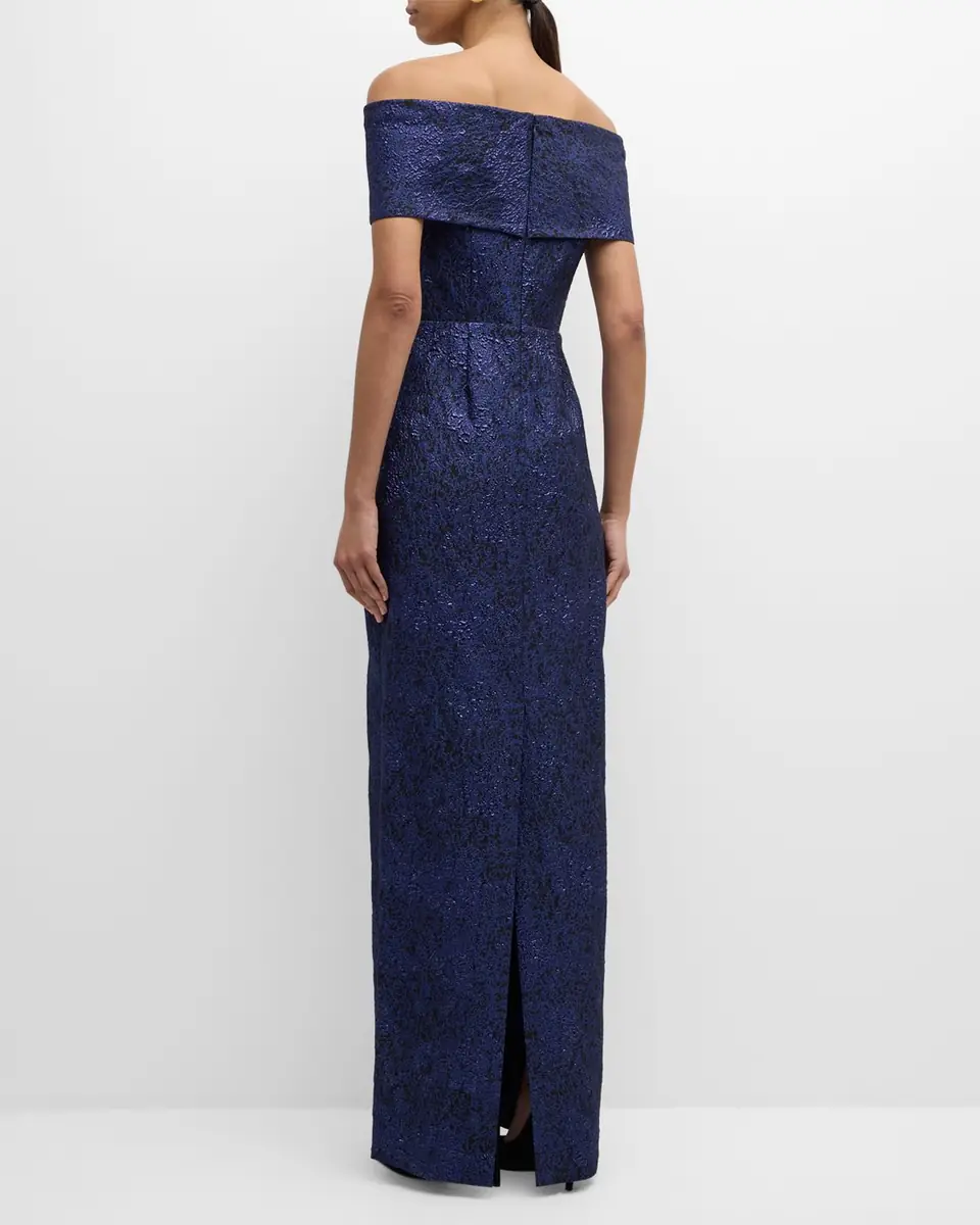 Rickie Freeman for Teri Jon Off-Shoulder Jacquard Column Gown | Thumbnail 4